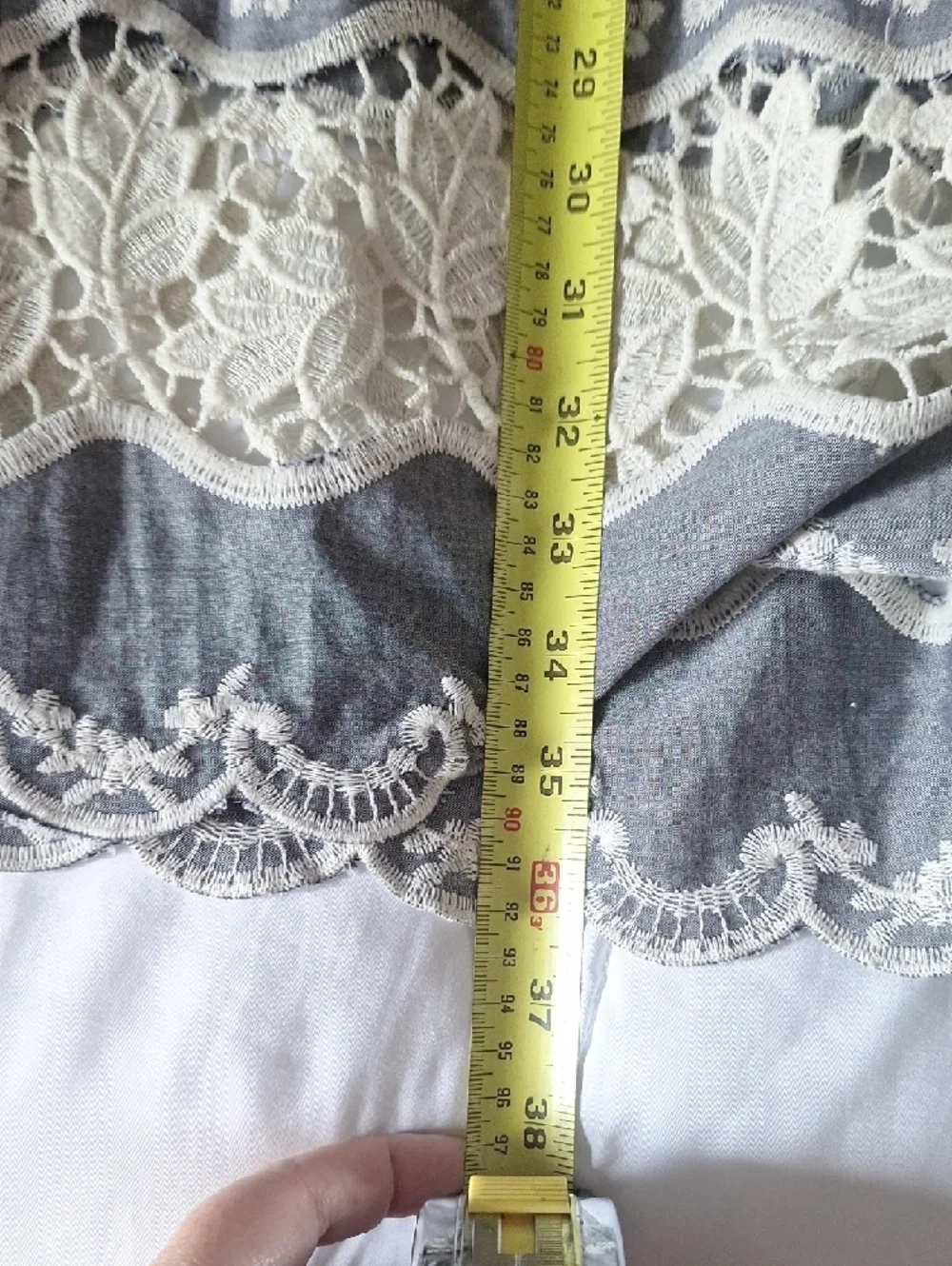 Button-Front Sleeveless Dress ,Lace Hem Pockets - Gray - Picture 14 of 15